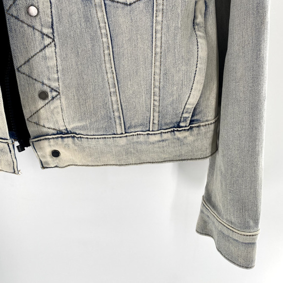 Athleta Double Time Denim Jacket Hooded Vest Combo Womens Sz S Acid Wash/Black - Picture 13 of 16